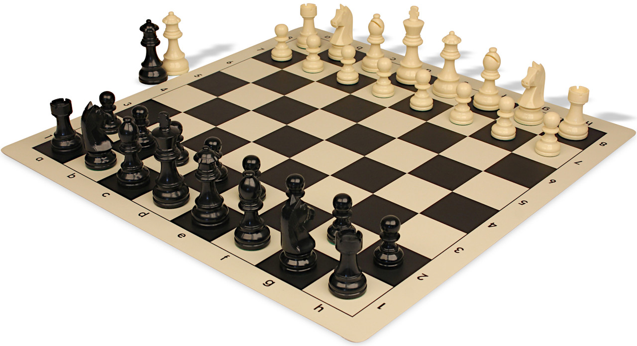 German Knight Carry-All Plastic Chess Set - Black & Ivory Pieces