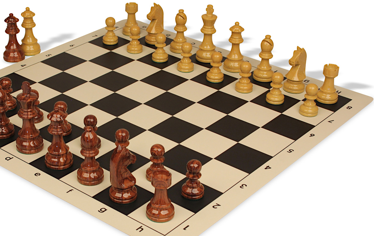 German Knight Carry-All Plastic Chess Set - Wood Grain Pieces with