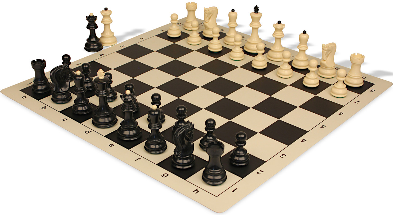 Zagreb Series Plastic Chess Set - Black & Ivory Pieces with Vinyl