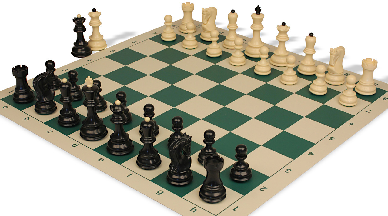 Zagreb Series Plastic Chess Set - Black & Ivory Pieces with Vinyl