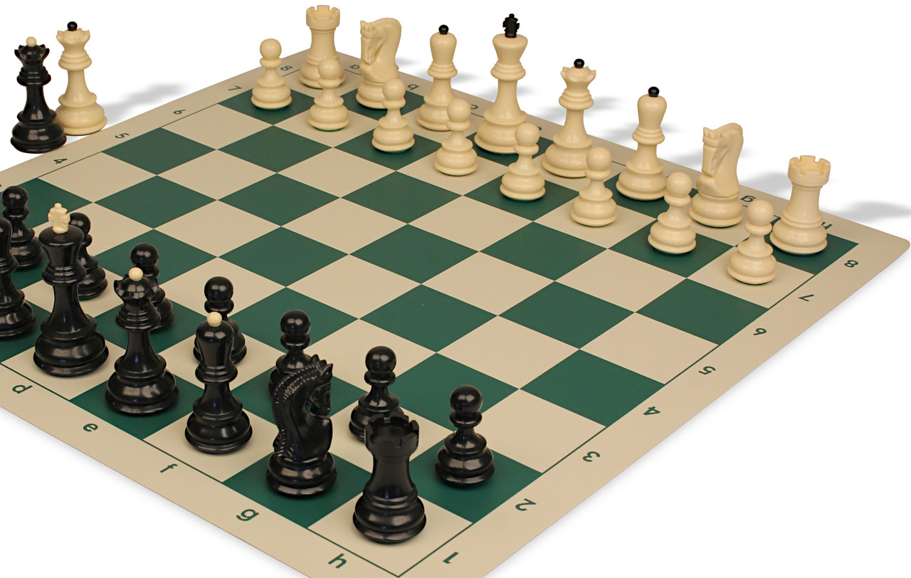 Zagreb Series Plastic Chess Set - Black & Ivory Pieces with Vinyl