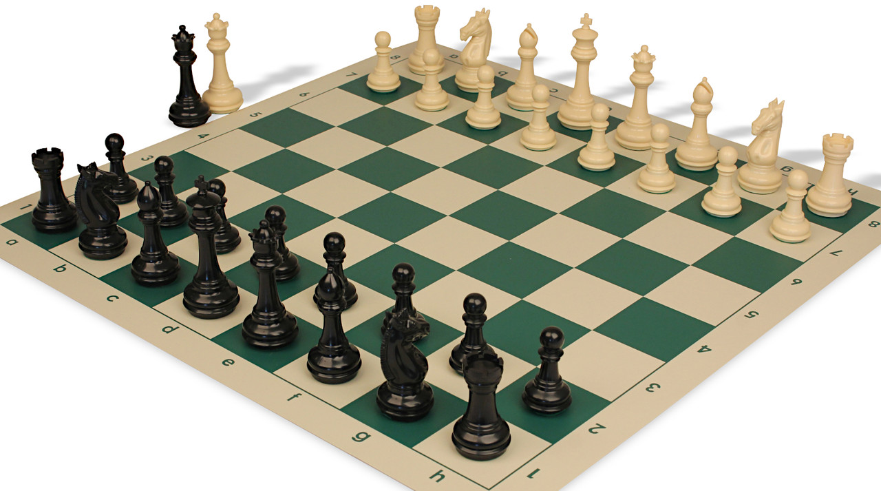 Khan's Stallion Plastic Chess Set - Black & Ivory Pieces with