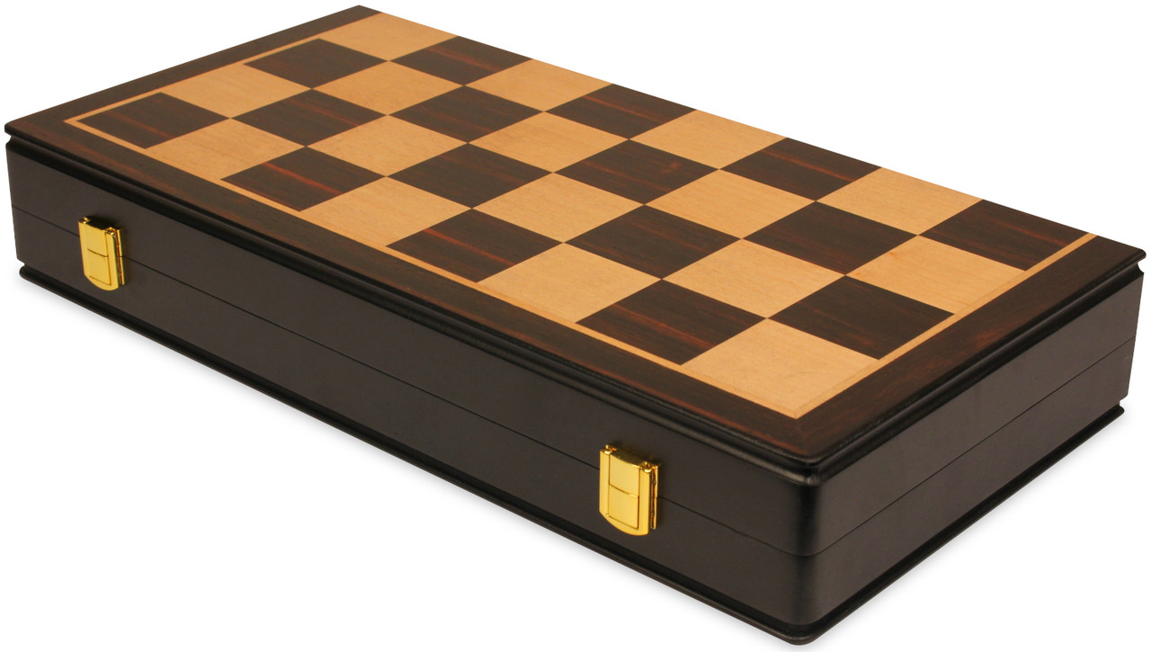 Queen's Gambit Chess Set - Ebonized & Boxwood Pieces - Folding