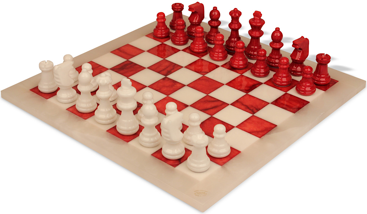 Scali Alabaster Chess Set - Red & White - 15