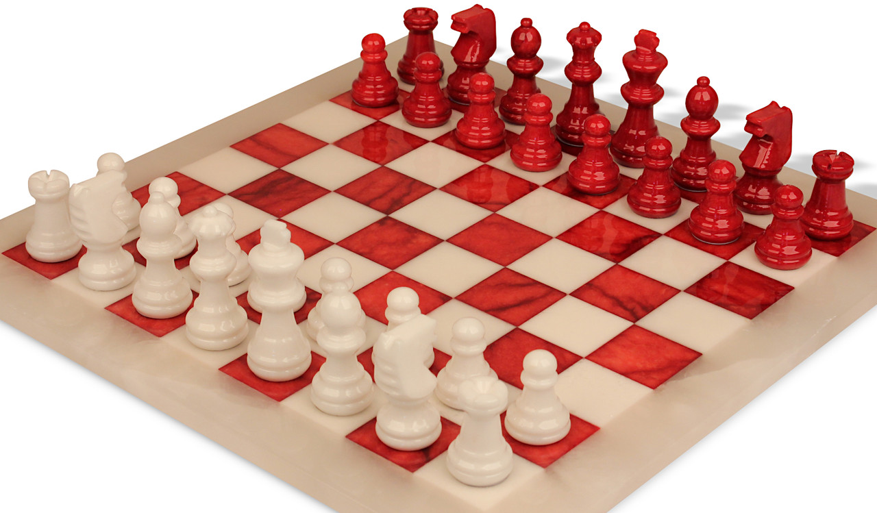 Scali Alabaster Chess Set - Red & White - 15