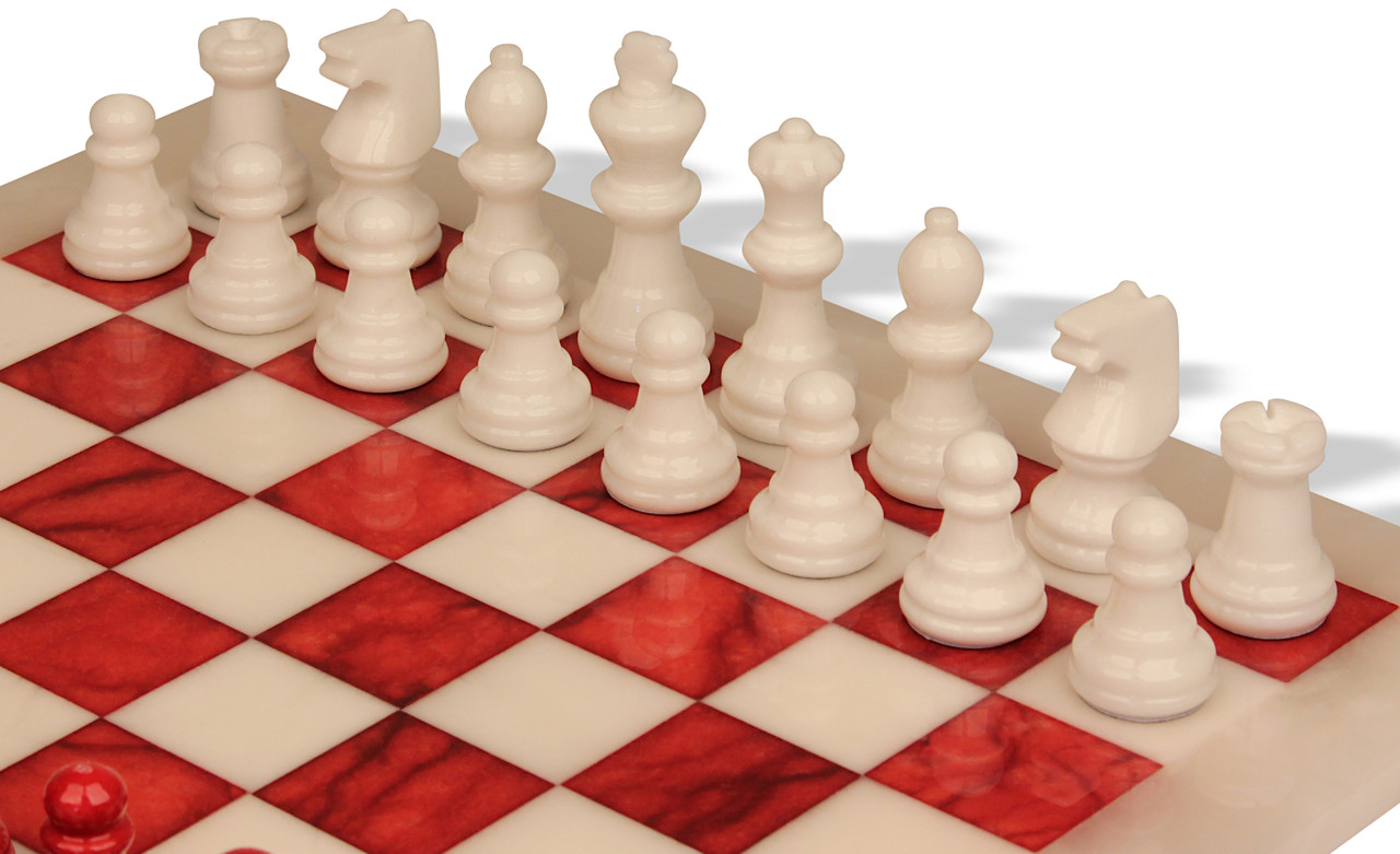 Scali Alabaster Chess Set - Red & White - 15