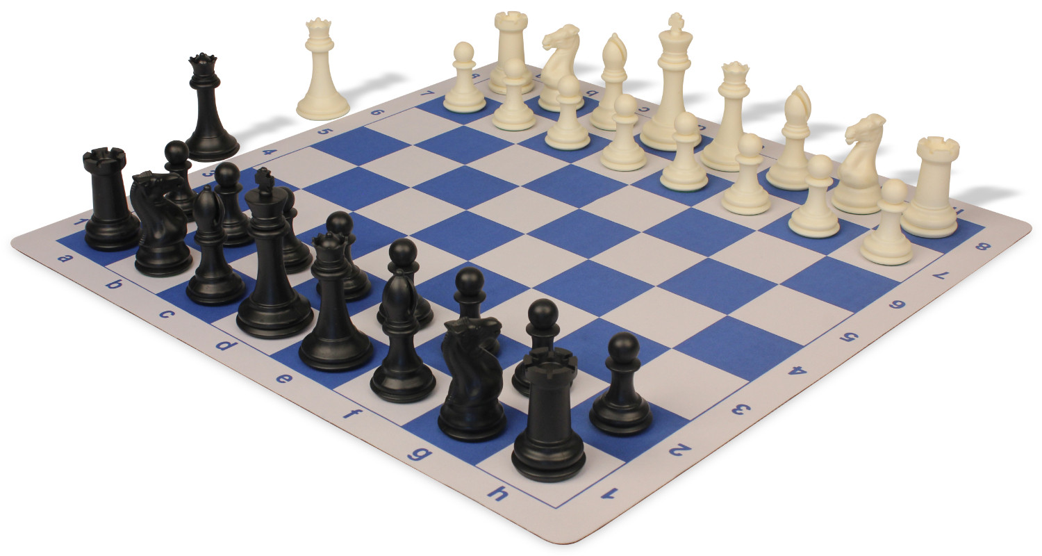 Professional Plastic Chess Set Black &amp; Ivory Pieces with Floppy Board ...