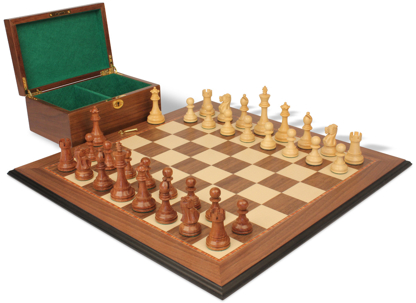 British Staunton Chess Set Golden Rosewood & Boxwood Pieces with Walnut ...