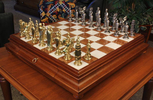 Italfama Caesar Theme Chess Set with Tuscan Marble & Wood Chess Case ...