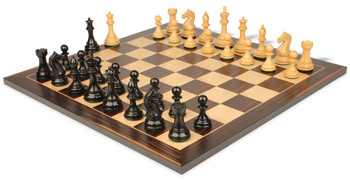 Fierce Knight Staunton Chess Set Ebonized & Boxwood Pieces With Classic Macassar Ebony Chess Board- 3" King