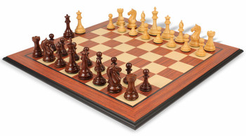 Fierce Knight Staunton Chess Set In Rosewood & Boxwood With Rosewood Molded Chess Board - 4" King