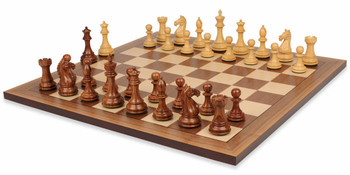 Fierce Knight Staunton Chess Set Golden Rosewood & Boxwood Pieces With Classic Walnut Chess Board - 3" King