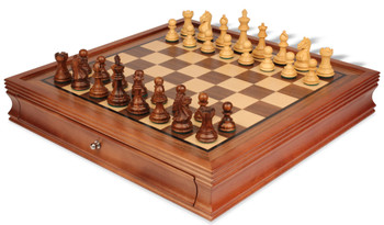 Fierce Knight Staunton Chess Set Golden Rosewood & Boxwood Pieces With Walnut Chess Case - 3" King