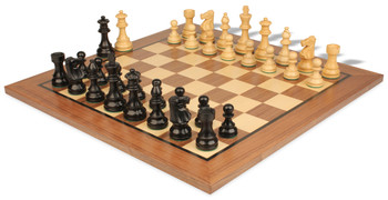 French Lardy Staunton Chess Set Ebonized & Boxwood Pieces With Classic Walnut Chess Board - 3.25" King