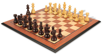 French Lardy Staunton Chess Set in Rosewood Boxwood with Rosewood Molded Chess Board 325 King