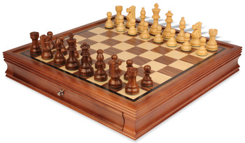 French Lardy Staunton Chess Set Golden Rosewood & Boxwood Pieces with Walnut Chess Case - King