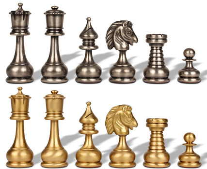 Large Arabesque Metal Classic Staunton Chess Set by Italfama