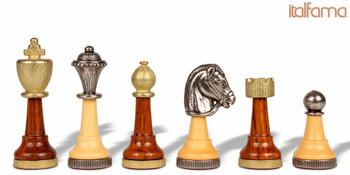 Italian Arabesque Staunton Metal & Wood Chess Set By Italfama