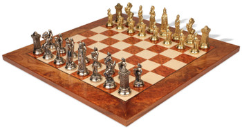 Mary Stuart Queen of Scots Theme Metal Chess Set with Elm Burl Chess Board