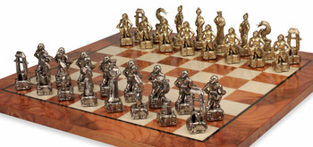 Samurai Theme Metal Chess Set With Elm Burl Chess Board