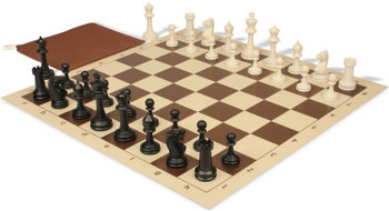 Master Series Classroom Plastic Chess Set Black & Ivory Pieces with Vinyl Rollup Board - Brown