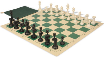 Master Series Classroom Plastic Chess Set Black & Ivory Pieces with Vinyl Rollup Board - Green