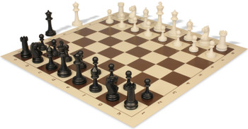 Master Series Plastic Chess Set Black & Ivory Pieces with Vinyl Rollup Board - Brown