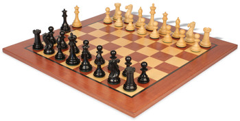 New Exclusive Staunton Chess Set Ebonized & Boxwood Pieces with Classic Mahogany Board - 3.5" King