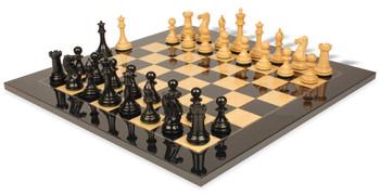 New Exclusive Staunton Chess Set Ebony Boxwood Pieces with Black Ash Burl Chess Board 4 King