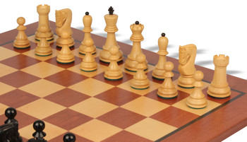 Zagreb Series Chess Set Ebonized & Boxwood Pieces with Classic Mahogany Board - 3.25" King