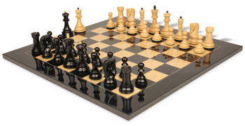 Zagreb Series Chess Set Ebony & Boxwood Pieces with Black & Ash Burl Chess Board - 3.25" King