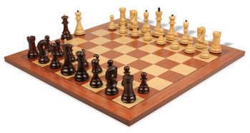 Yugoslavia Staunton Chess Set In Rosewood & Boxwood With Mahogany & Maple Chess Board - 3.875" King