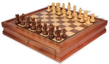 Zagreb Series Chess Set Golden Rosewood & Boxwood Pieces with Walnut Chess Case - 3.25" King