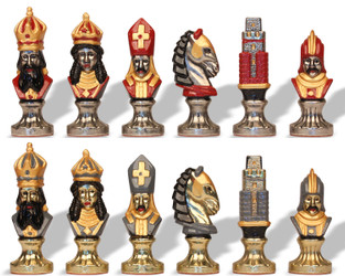 Medieval Theme Hand Painted Metal Chess Set by Italfama