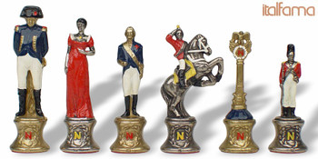 Napoleon Theme Chess Set Brass & Nickel Hand Painted Pieces