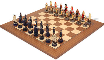 Pirates & British Navy Theme Chess Set with Walnut & Maple Deluxe Board