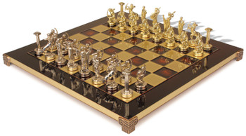 The Labors of Hercules Theme Chess Set with Brass & Nickel Pieces - Red Board