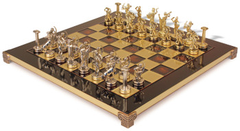The Giants Battle Theme Chess Set with Brass & Nickel Pieces - Red Board