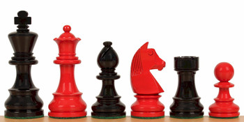 German Knight Staunton Chess Set In High Gloss Black & Red - 3.25" King