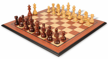 German Knight Staunton Chess Set In Rosewood & Boxwood With Rosewood Molded Chess Board - 3.25" King