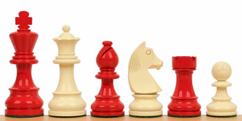 German Knight Staunton Chess Set In High Gloss Red & Ivory - 2.75" King