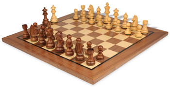 German Knight Staunton Chess Set Golden Rosewood & Boxwood Pieces with Classic Walnut Board - 3.25" King