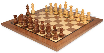 German Knight Staunton Chess Set Golden Rosewood & Boxwood Pieces with Classic Walnut Board - 3.75" King