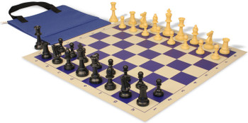 Standard Club Easy-Carry Plastic Chess Set Black & Camel Pieces with Vinyl Rollup Board - Blue