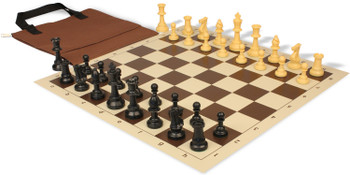Standard Club Easy-Carry Plastic Chess Set Black & Camel Pieces with Vinyl Rollup Board - Brown
