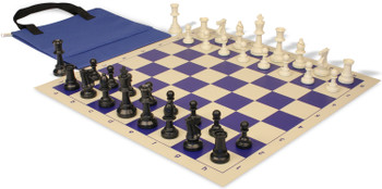 Standard Club Easy-Carry Plastic Chess Set Black & Ivory Pieces with Vinyl Rollup Board - Blue