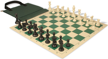 Standard Club Easy-Carry Plastic Chess Set Black & Ivory Pieces with Vinyl Rollup Board - Green