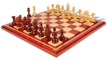 Wellington Staunton Chess Set in African Padauk Boxwood with Maple Solid Wood Chess Board 425 King