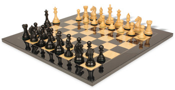 Fierce Knight Staunton Chess Set Ebonized & Boxwood Pieces with Black & Ash Burl Board - 3.5" King