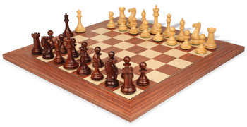 New Exclusive Staunton Chess Set Rosewood & Boxwood With Rosewood & Maple Deluxe Chess Board - 4" King